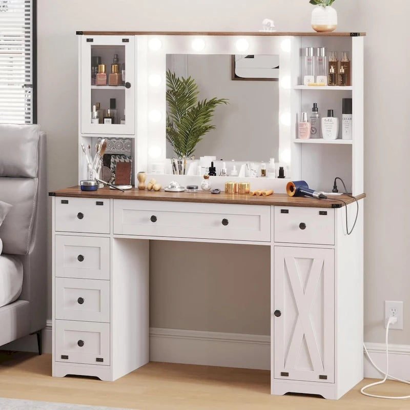 Coiffeuse avec grands miroirs Hollywood et ampoules