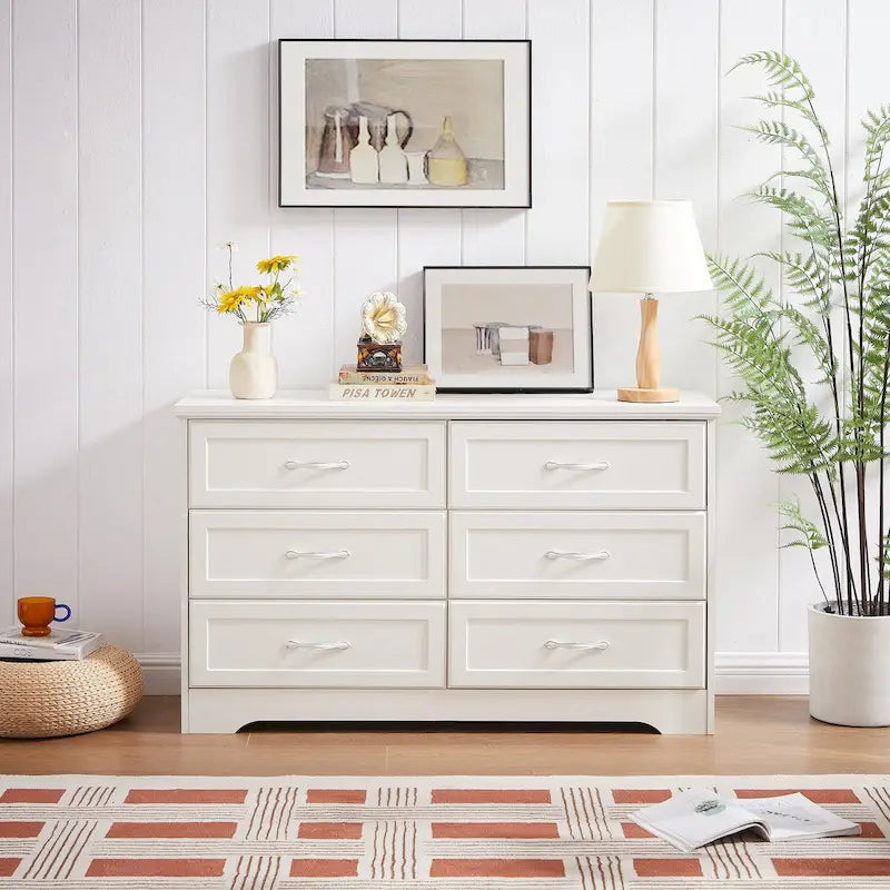 Commode de chambre moderne à 3 tiroirs et 6 tiroirs, organisateur de vêtements - poignées en métal, 47.6L x 15.7W x 28.9H