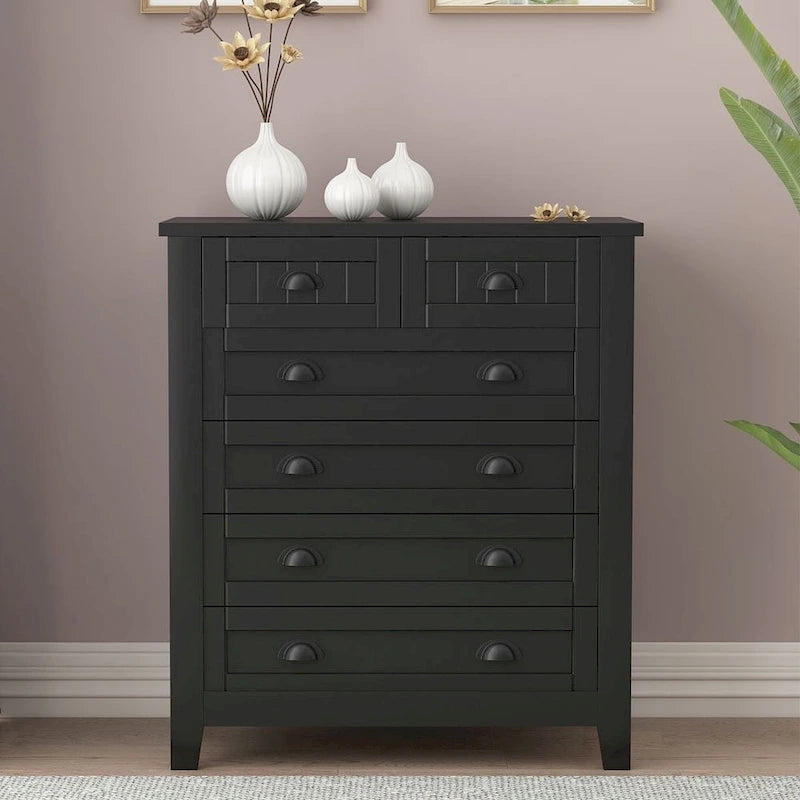 Modern Drawer Dresser with Solid Wood Frame and Retro Shell Handle