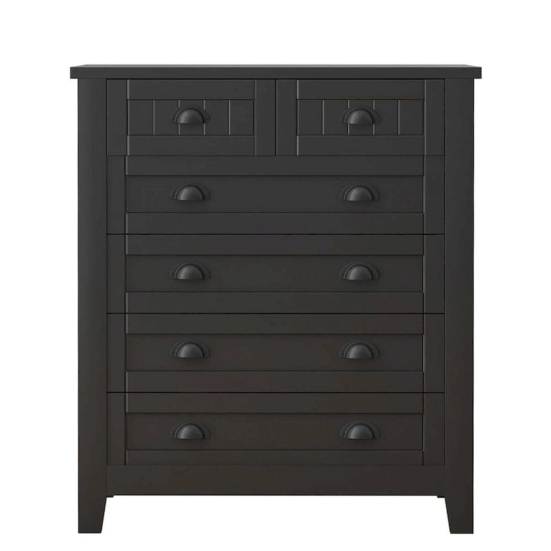 Cómoda moderna con estructura de madera maciza y tiradores retro en forma de concha