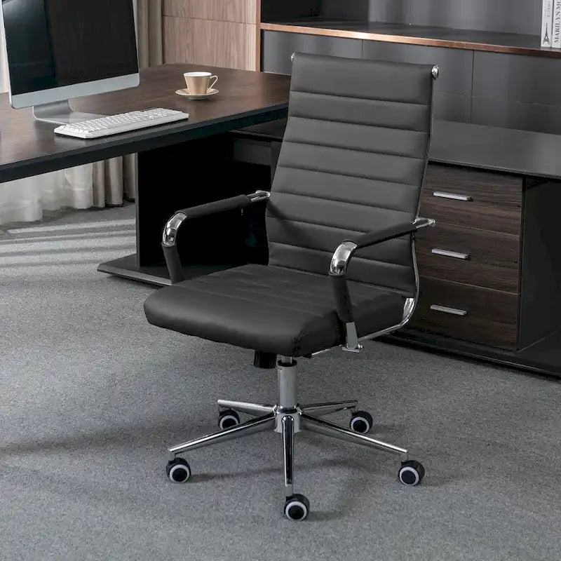 Fauteuil de bureau ergonomique en cuir PU, pivotant et réglable en hauteur