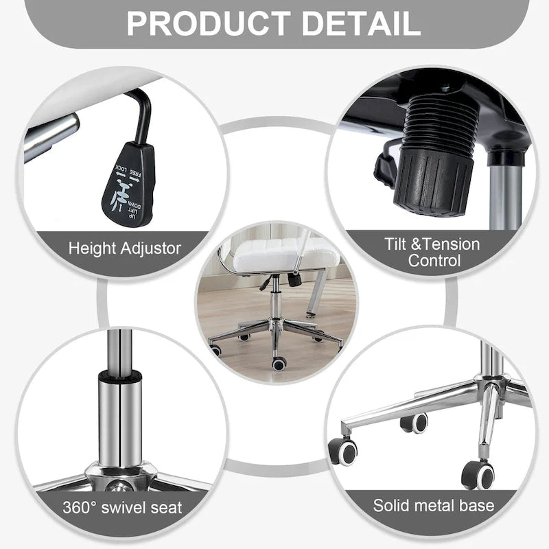 Fauteuil de bureau ergonomique en cuir PU, pivotant et réglable en hauteur