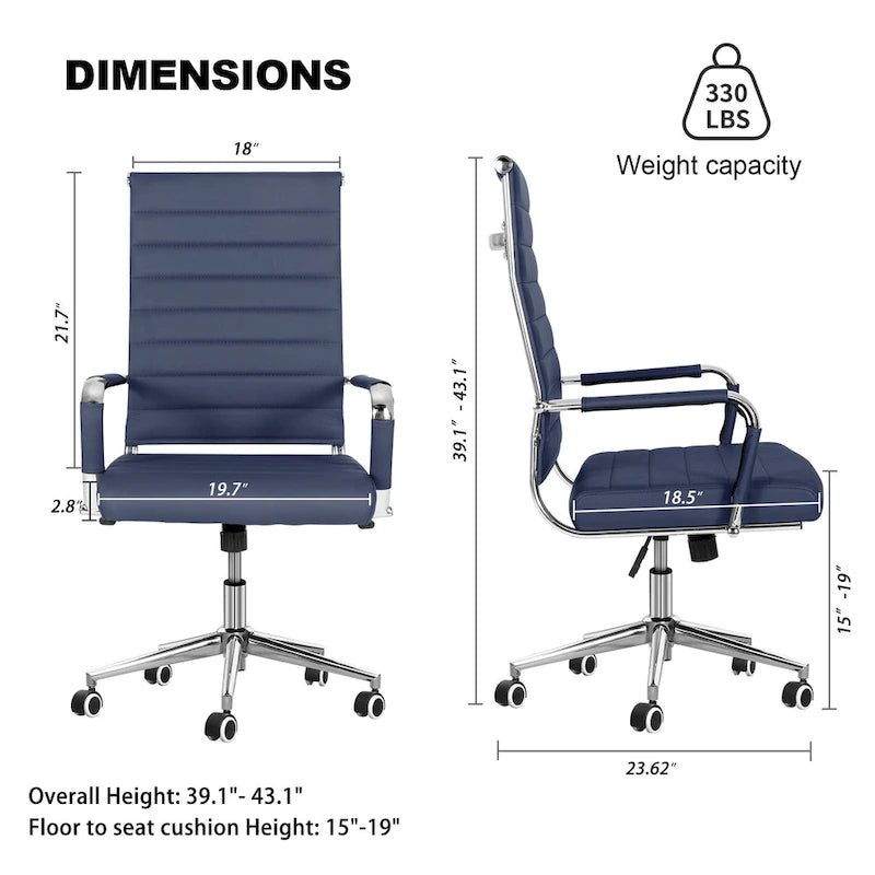 Fauteuil de bureau ergonomique en cuir PU, pivotant et réglable en hauteur
