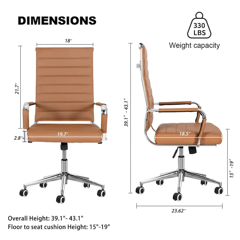 Fauteuil de bureau ergonomique en cuir PU, pivotant et réglable en hauteur
