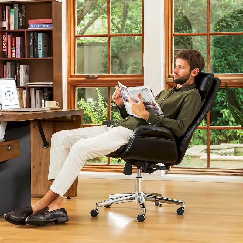 Modern High-Back Leatherette Adjustable Swivel Executive Office Chair by Glitzhome