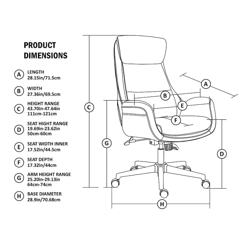 Moderner ergonomischer Chefsessel aus Kunstleder mit hoher Rückenlehne, verstellbar und drehbar