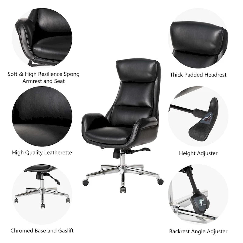 Moderner ergonomischer Chefsessel aus Kunstleder mit hoher Rückenlehne, verstellbar und drehbar