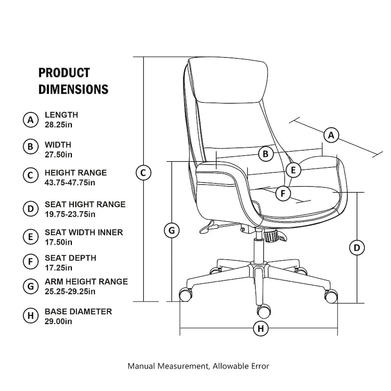 Moderner ergonomischer Chefsessel aus Kunstleder mit hoher Rückenlehne, verstellbar und drehbar