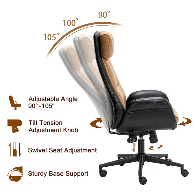 Moderner ergonomischer Chefsessel aus Kunstleder mit hoher Rückenlehne, verstellbar und drehbar