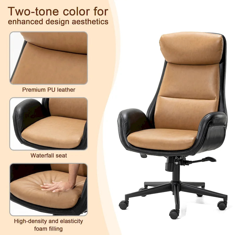 Moderner ergonomischer Chefsessel aus Kunstleder mit hoher Rückenlehne, verstellbar und drehbar