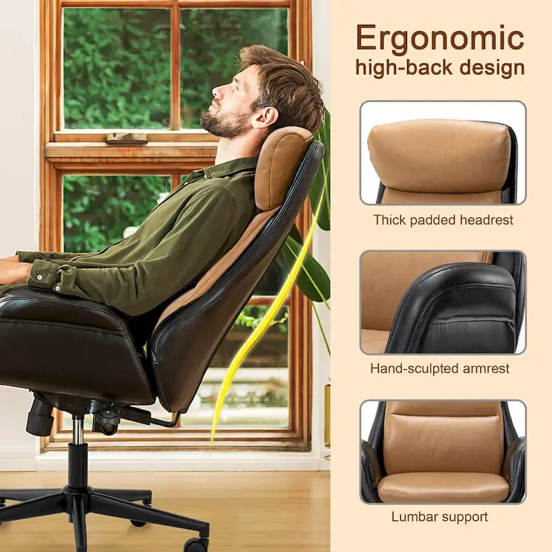 Moderner ergonomischer Chefsessel aus Kunstleder mit hoher Rückenlehne, verstellbar und drehbar