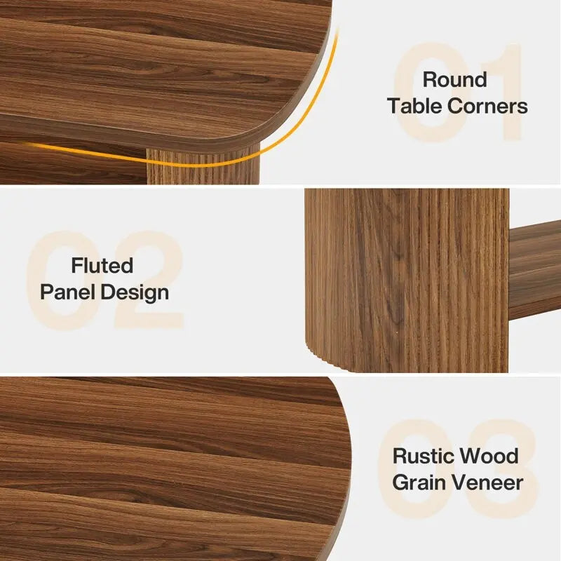 Table basse rustique en bois, table à thé avec étagères de rangement