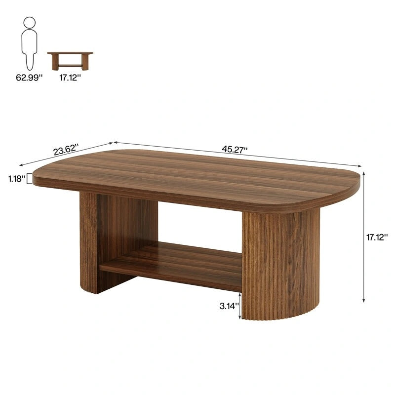 Mesa de centro rústica de madera con estantes de almacenamiento